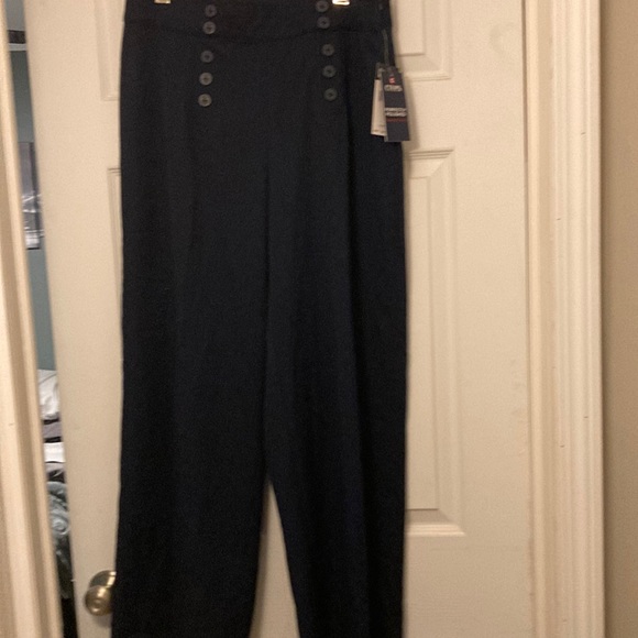 NWT navy wide leg trousers with button details in front, side zip - Picture 1 of 4